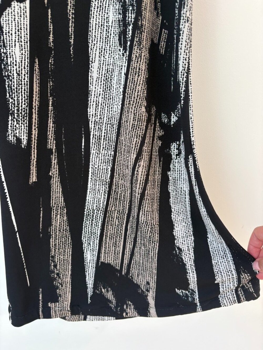 Clara Sun Woo Wide Leg Palazzo Pants Sz L Abstract Print Liquid Knit Travel - Picture 6 of 10